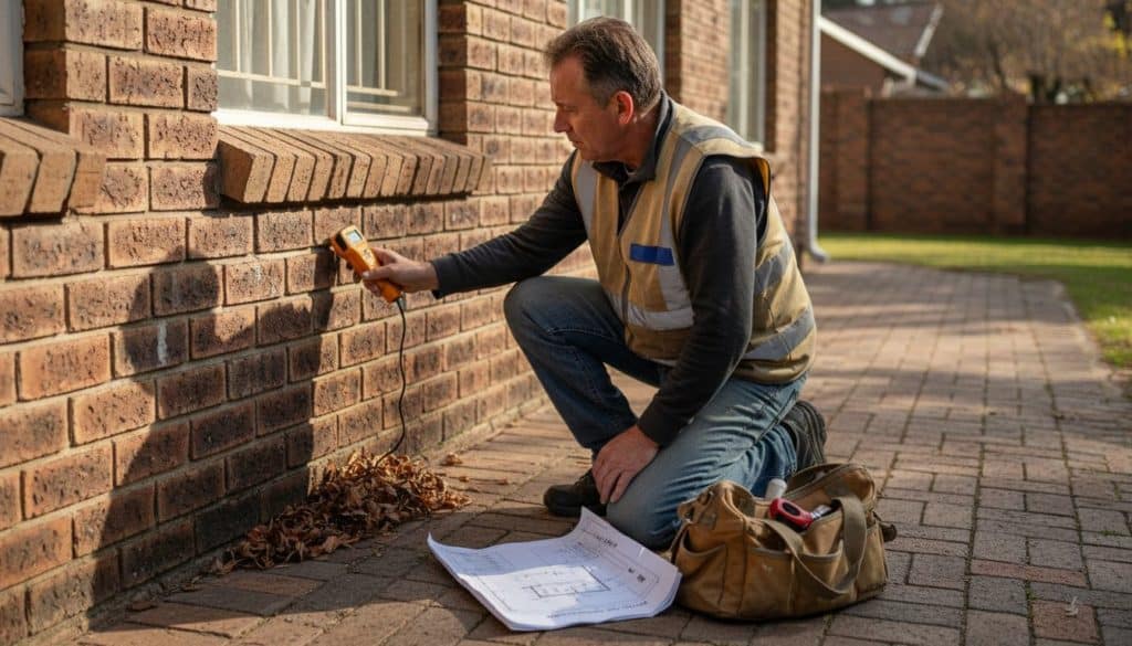 Contractor inspecting home for waterproofing issues