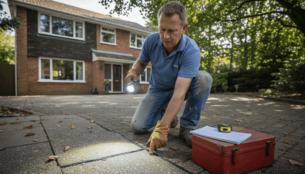Maintenance worker inspecting home’s waterproofing