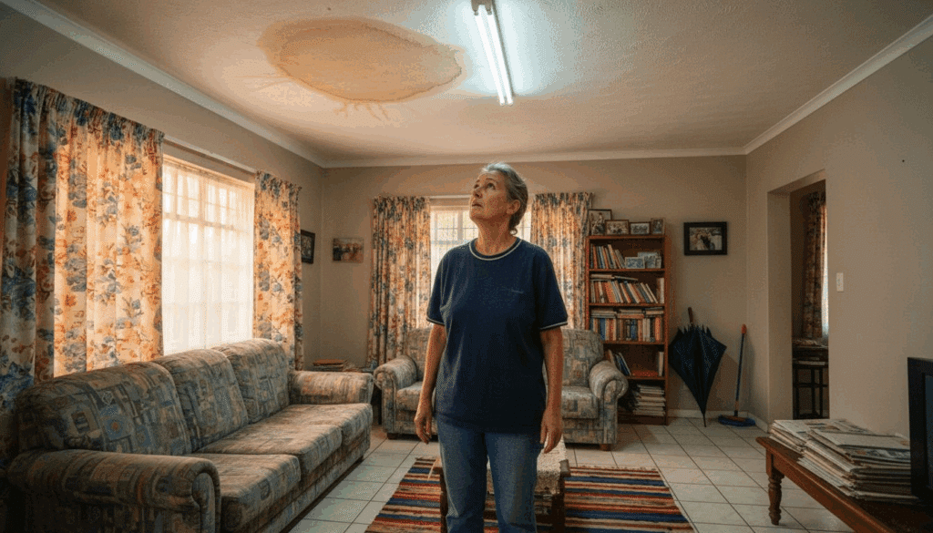 Homeowner noticing water stain on ceiling