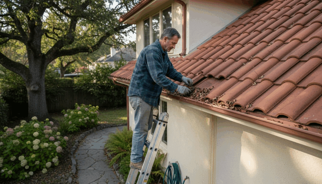 Handyman inspects roof for maintenance
