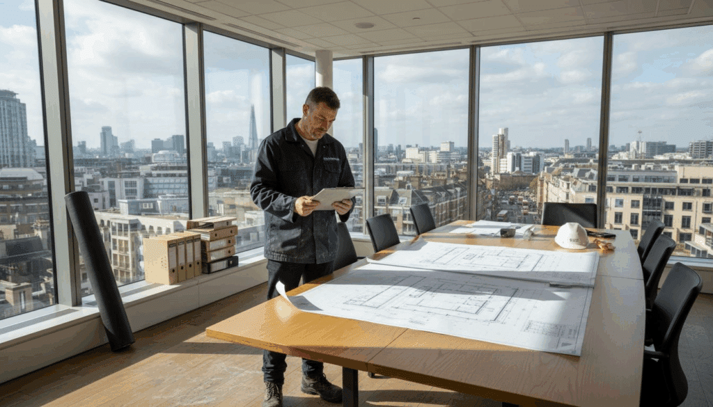 Licensed contractor with plans in office