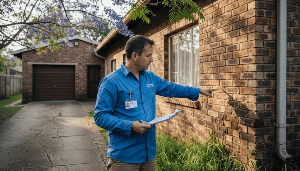 Consultant inspecting home for waterproofing