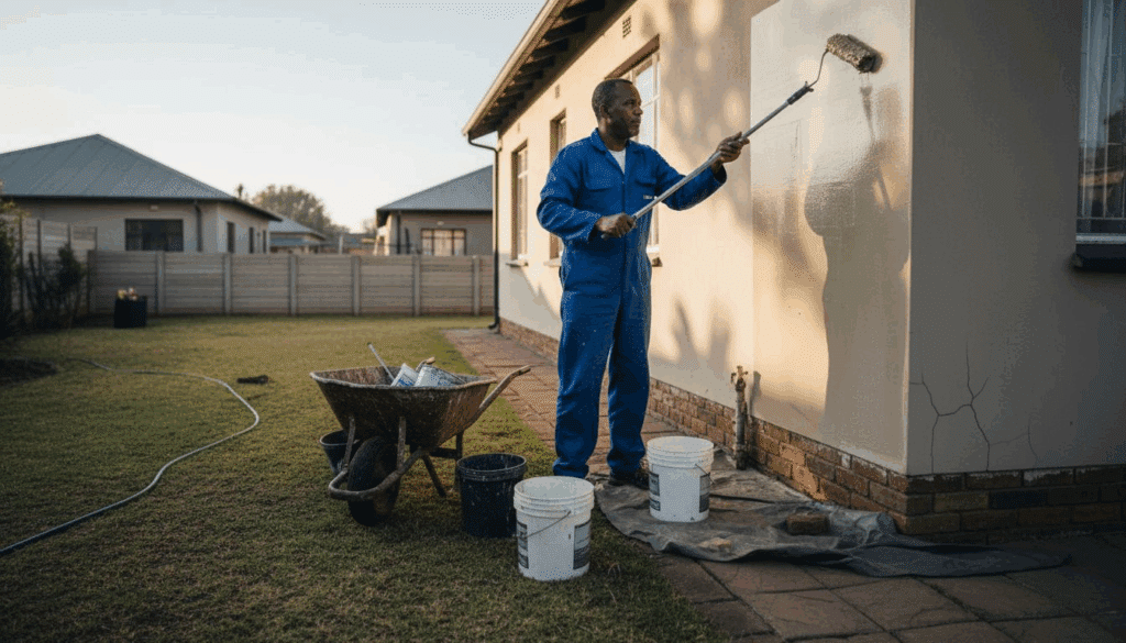 Applying waterproofing to outside home wall