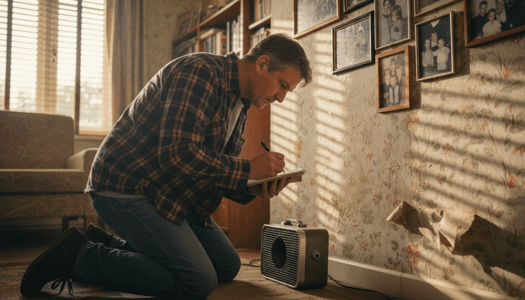 Homeowner inspecting water damaged wall