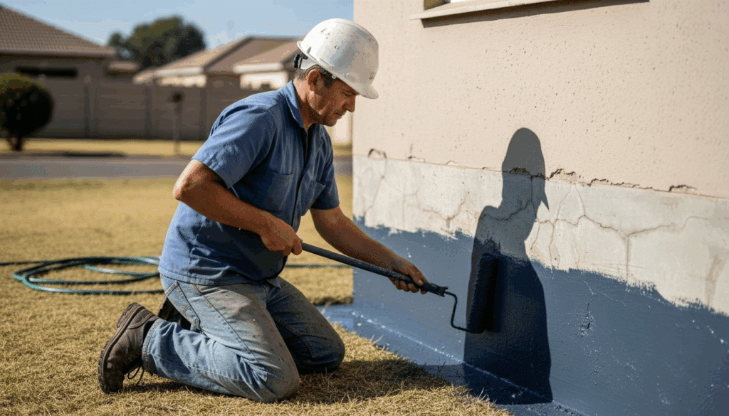 Waterproofing contractor applying liquid membrane