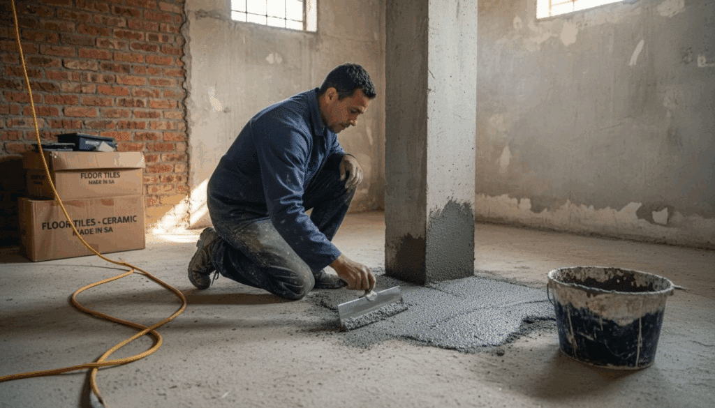 Contractor applies waterproofing in Gauteng basement