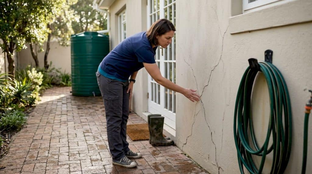 Homeowner inspecting wall for water damage