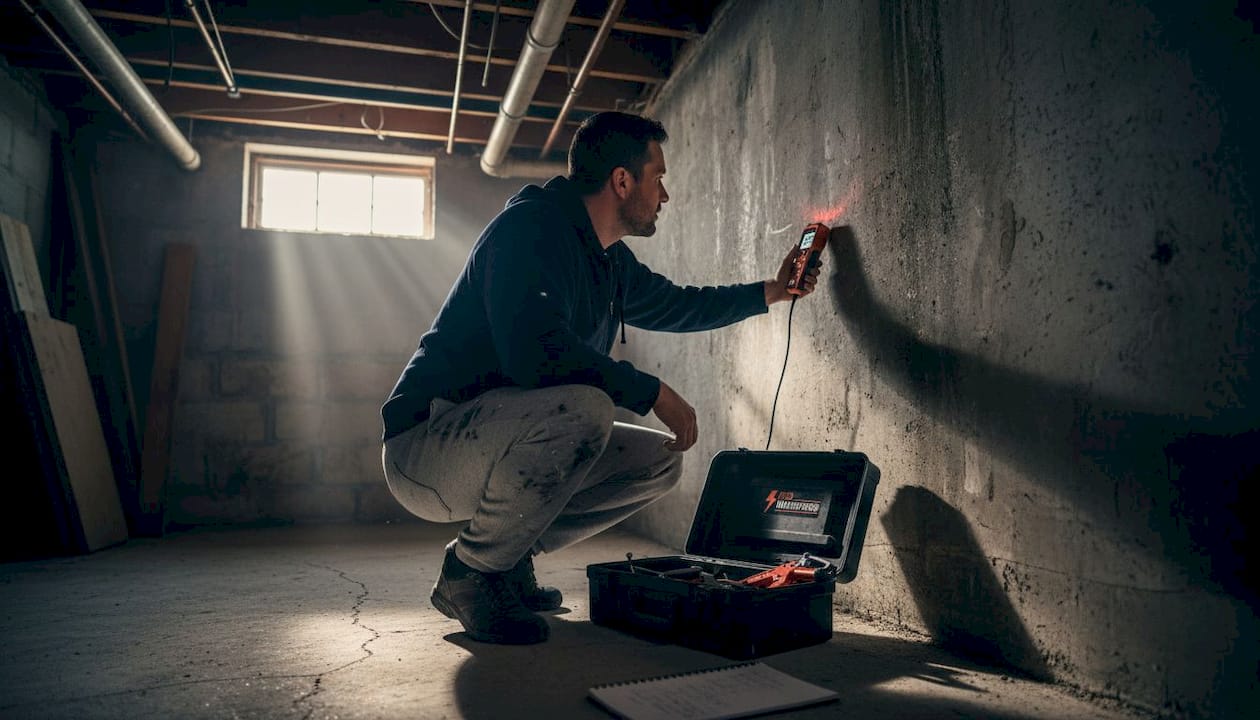 Property owner tests basement moisture level