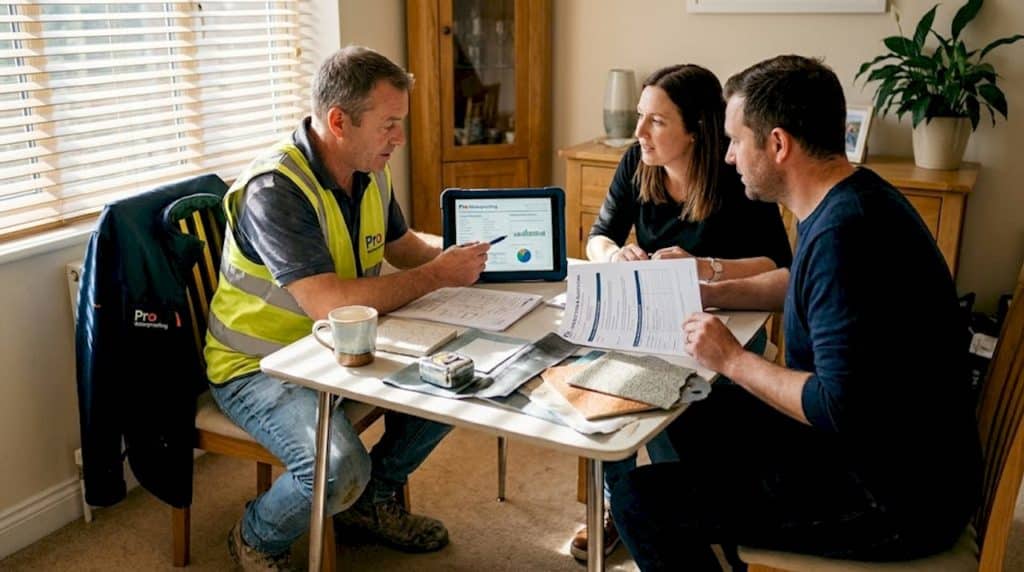 Homeowner and contractor review project documents