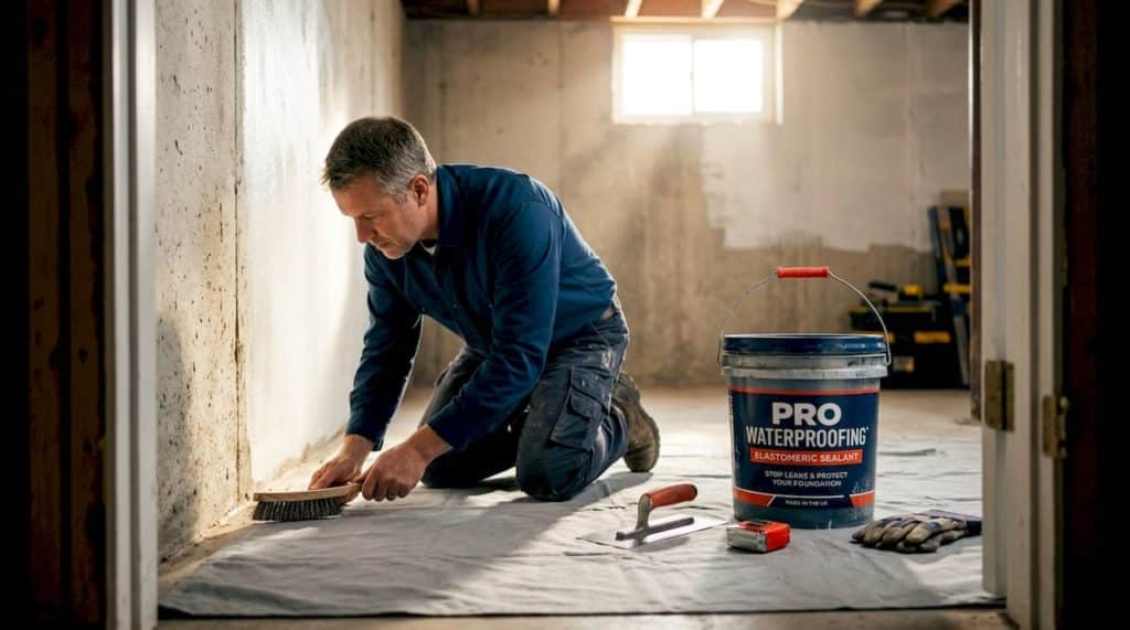 Homeowner checks basement wall for leaks