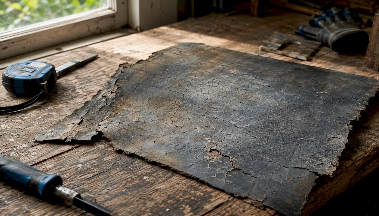 Close-up of oxidized damaged waterproof membrane