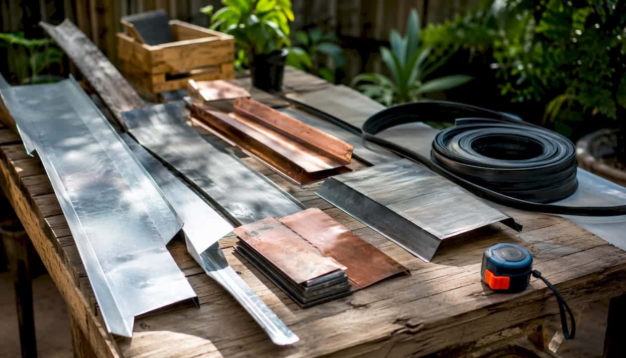 Various flashing materials display on workbench
