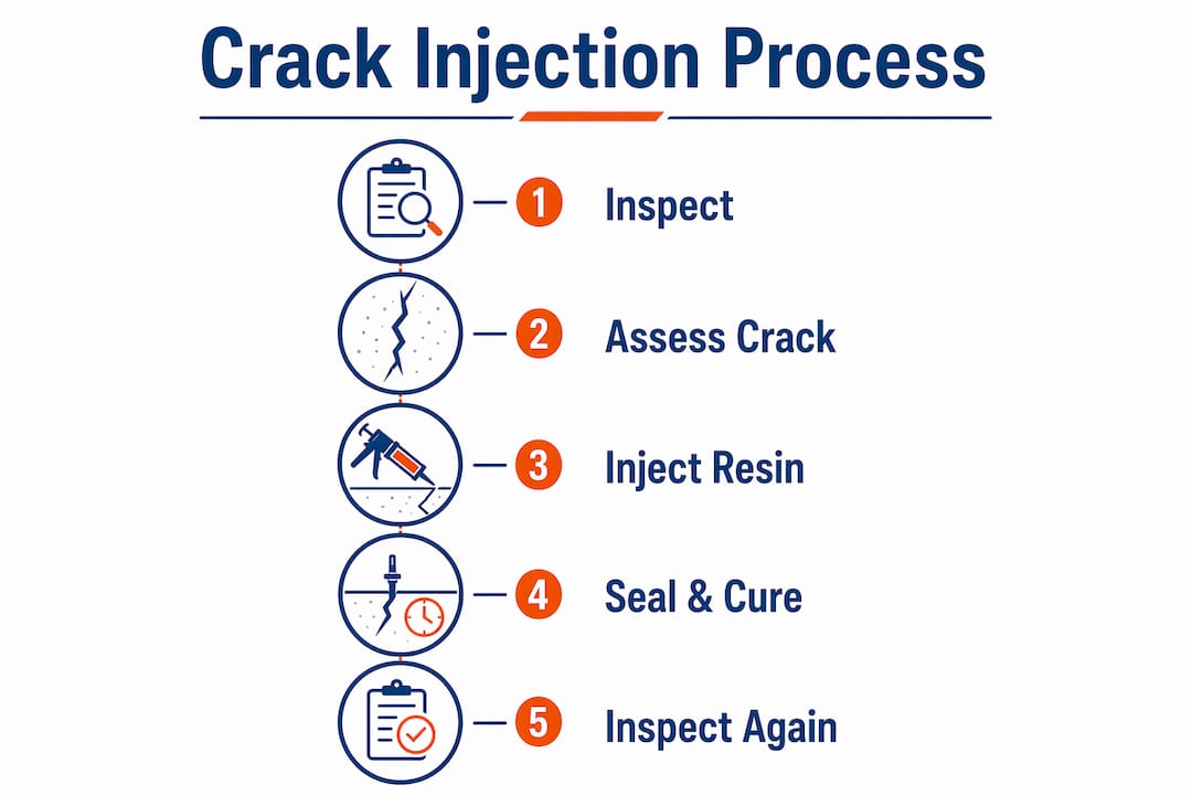 Infographic showing step-by-step crack injection process