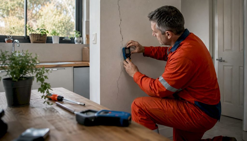Specialist inspecting crack in Gauteng home wall