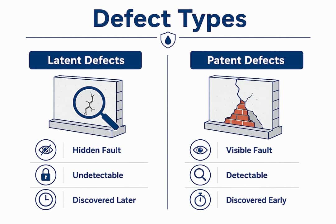 Infographic comparing latent and patent waterproofing defects