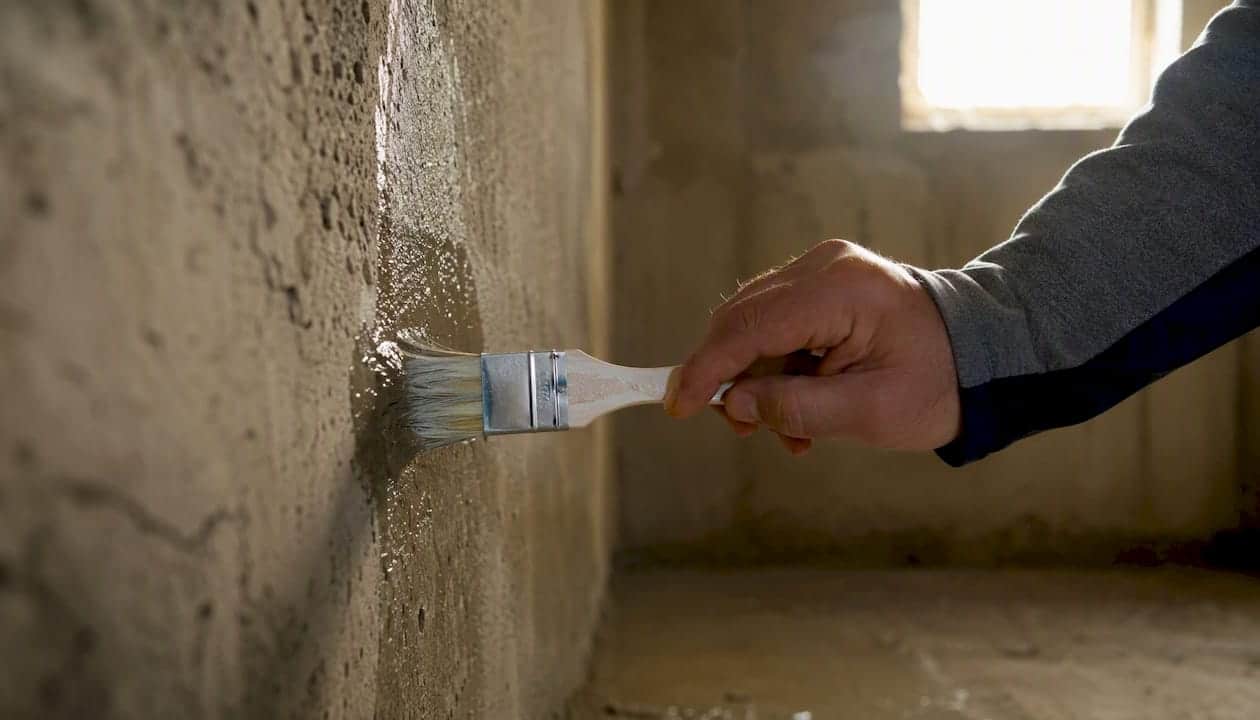 Applying crystalline treatment to concrete wall