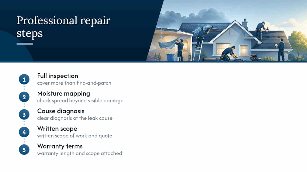 Diagram of roof leak repair process steps