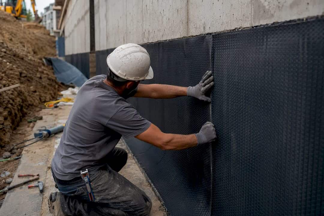 External waterproof membrane being installed