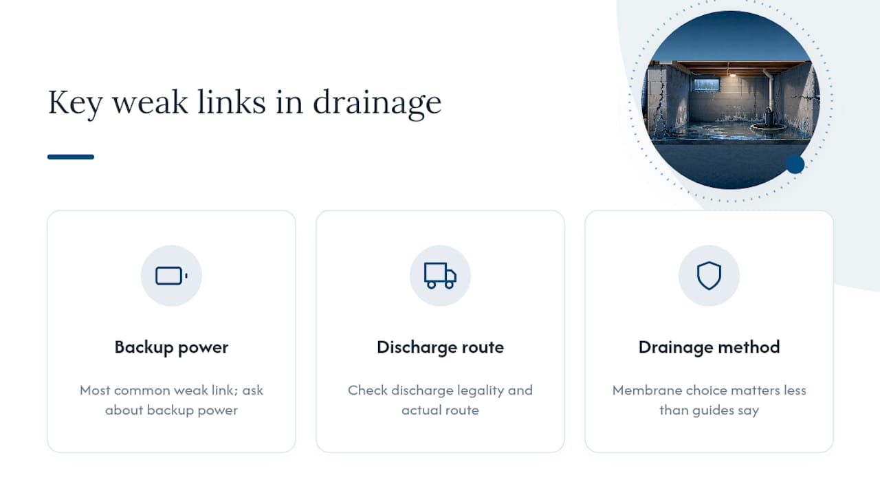 Diagram comparing basement drainage system weak links