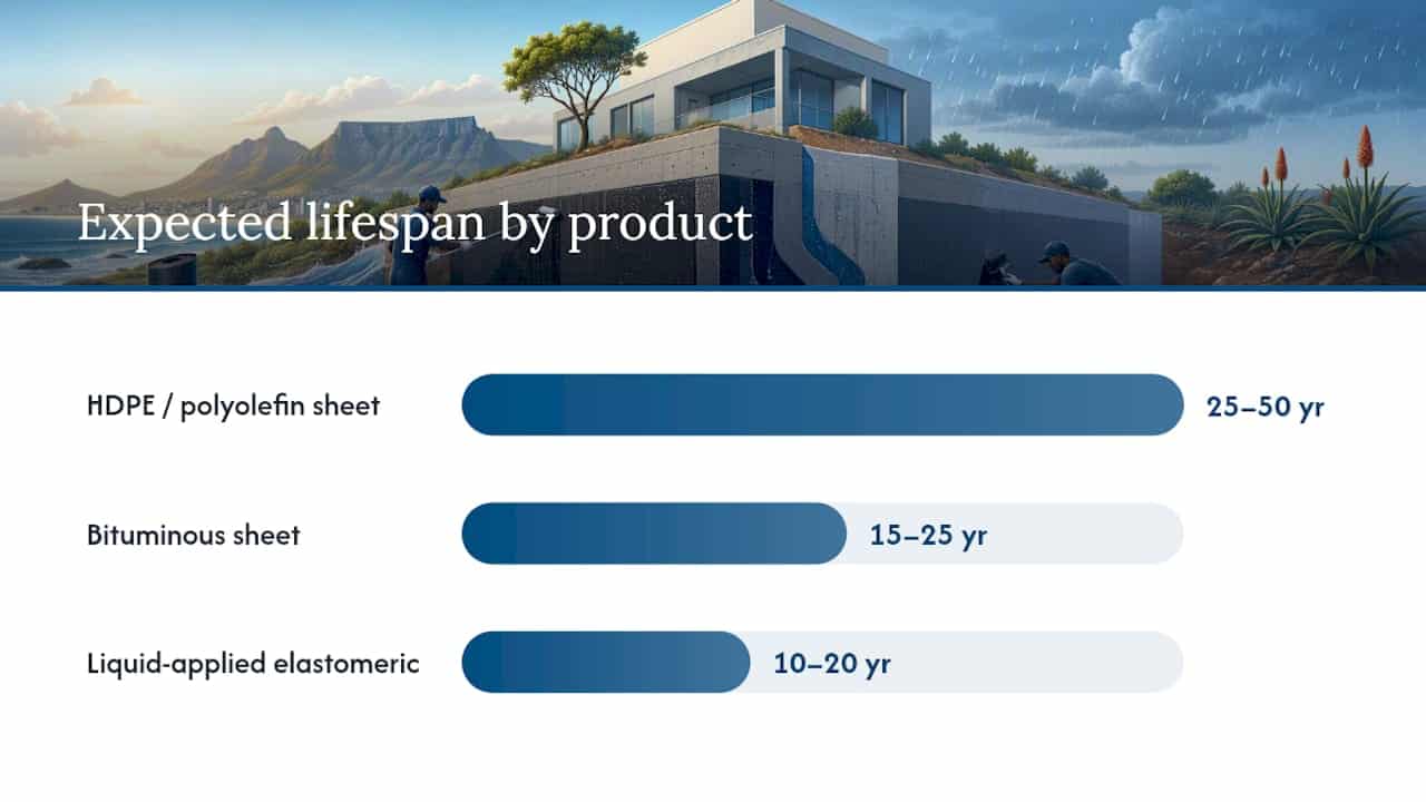 Comparison infographic of waterproofing product types