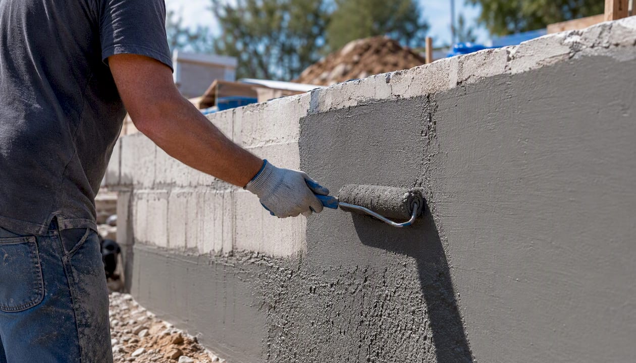 Applying crystalline cementitious slurry to concrete wall