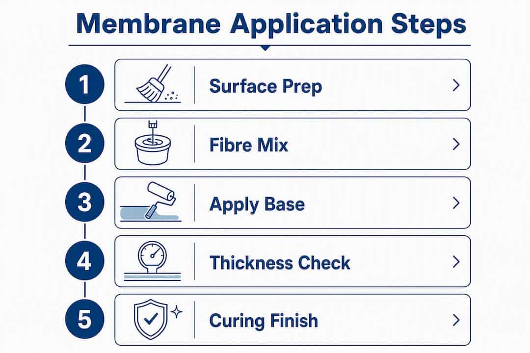Infographic detailing steps to apply fibre reinforced membrane