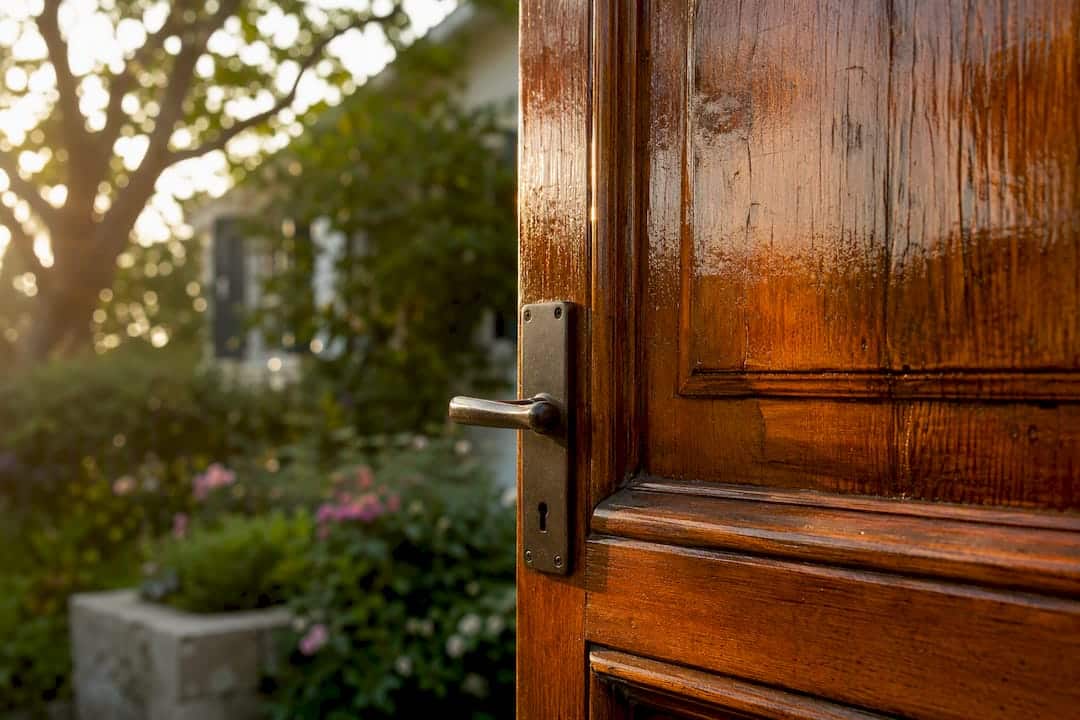Varnished wooden door with cracking finish