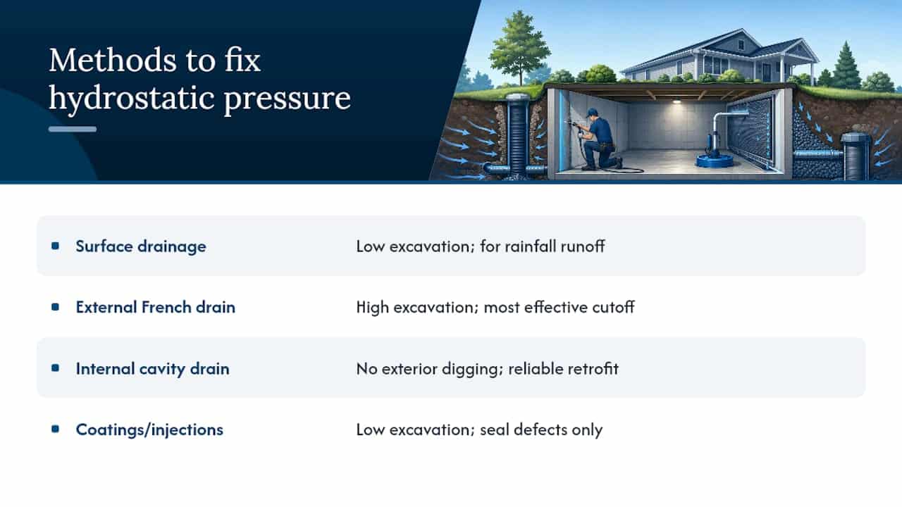 Comparison diagram of hydrostatic pressure fix methods