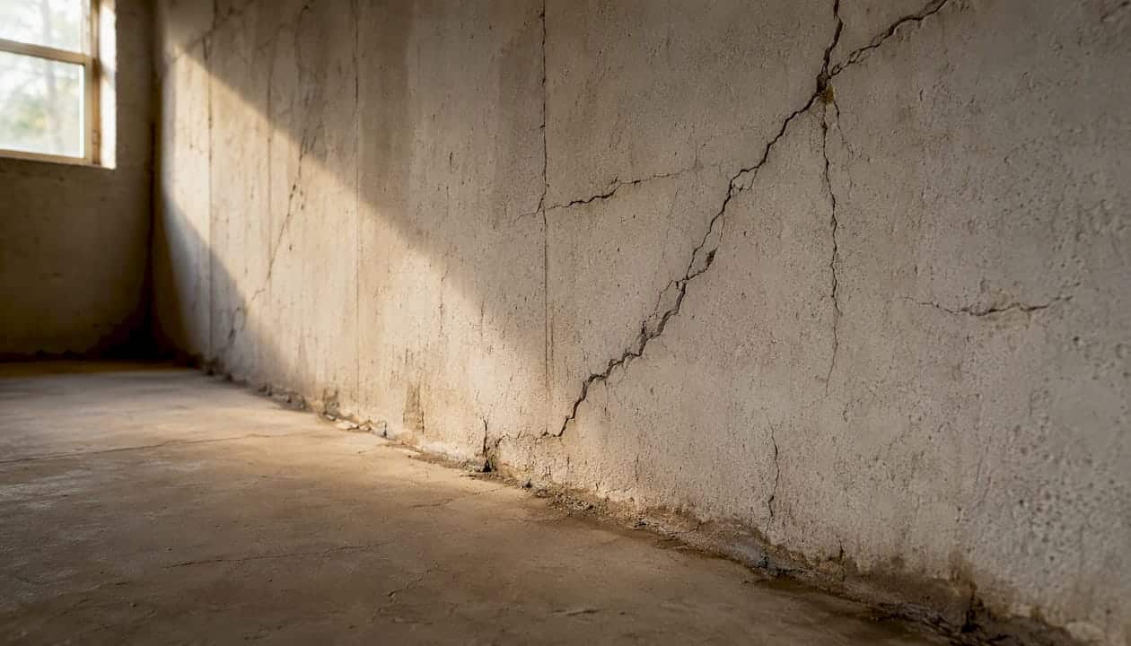 Close-up of basement wall cracks