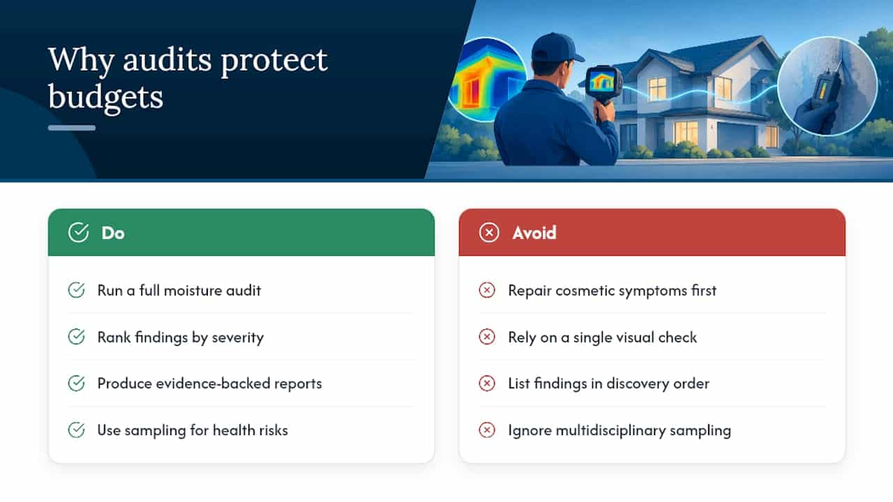 Why moisture audits protect your building and your budget — overview diagram