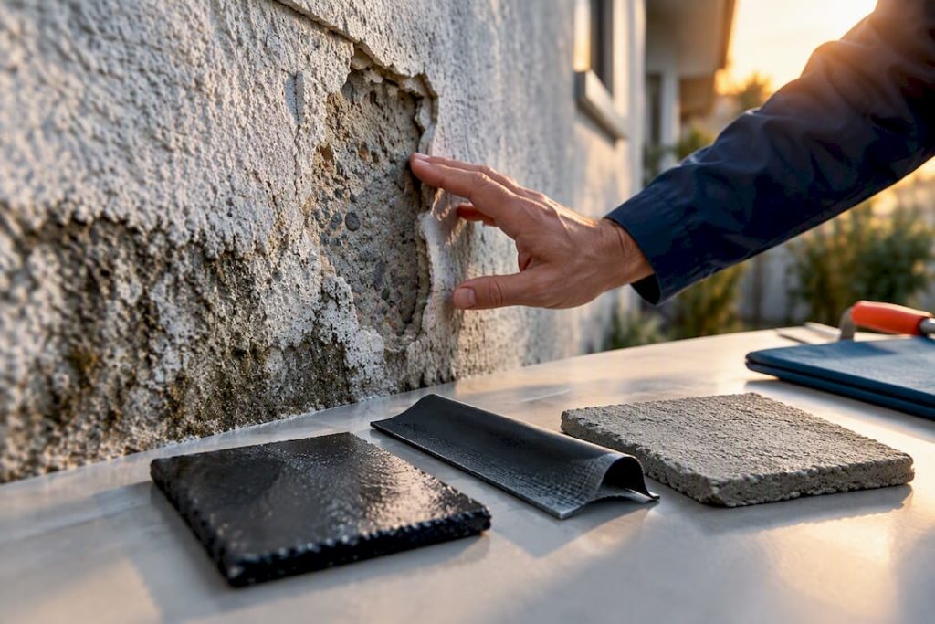 Exterior wall waterproofing materials being assessed