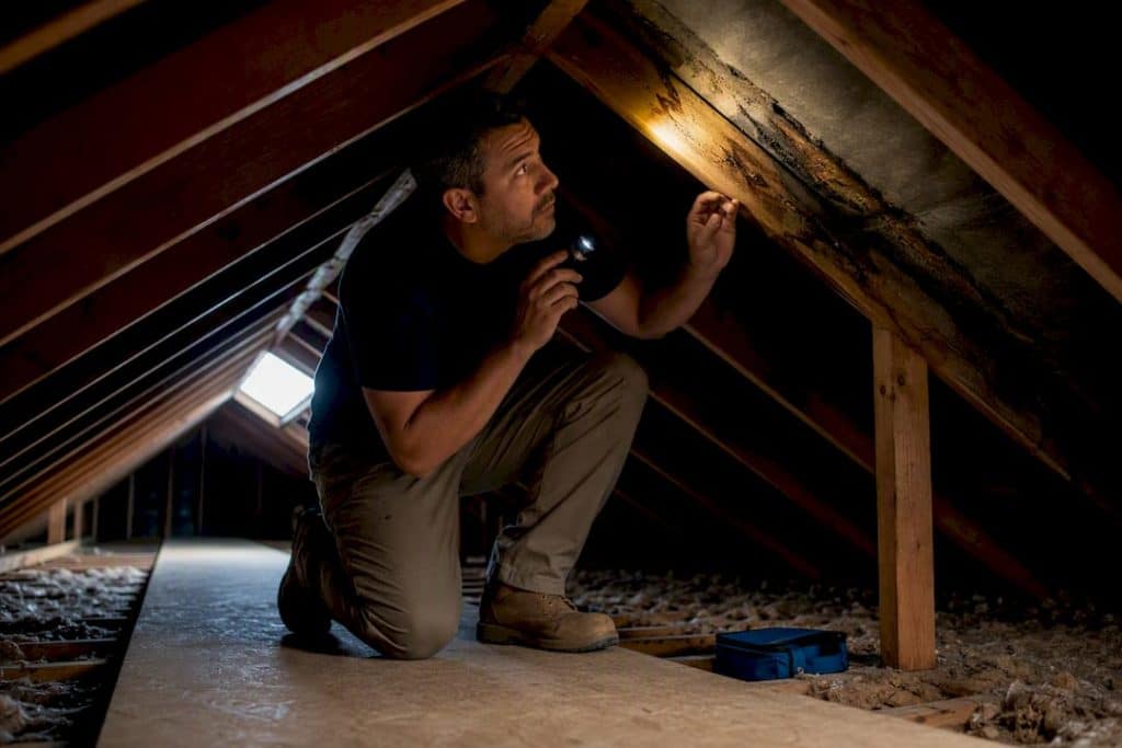 Homeowner safely tracing a roof leak