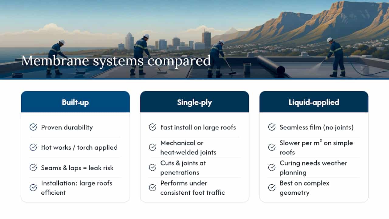 Comparison of three roofing membrane systems