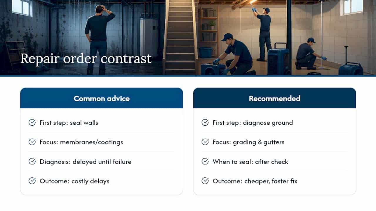 What actually matters most when fixing a wet basement — overview diagram