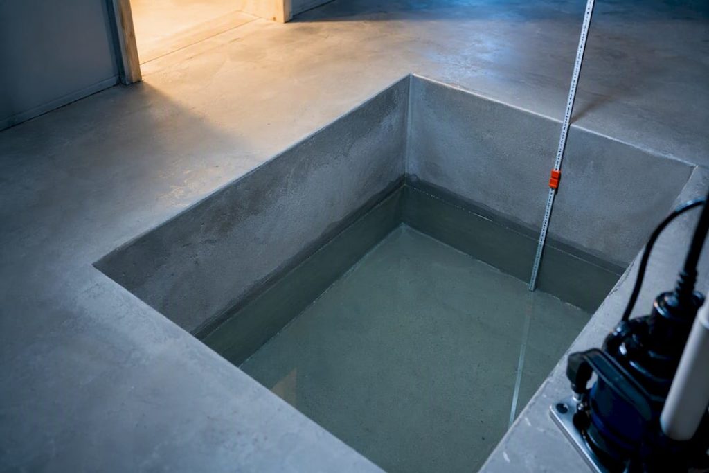 Sump chamber during staged water fill test