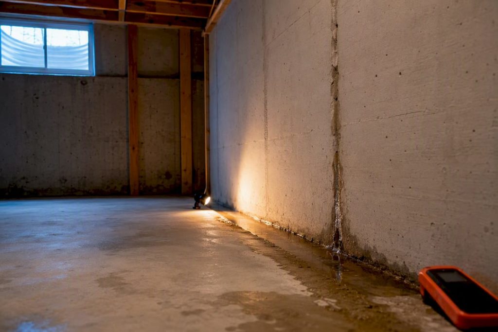 Water seeping through basement foundation joint