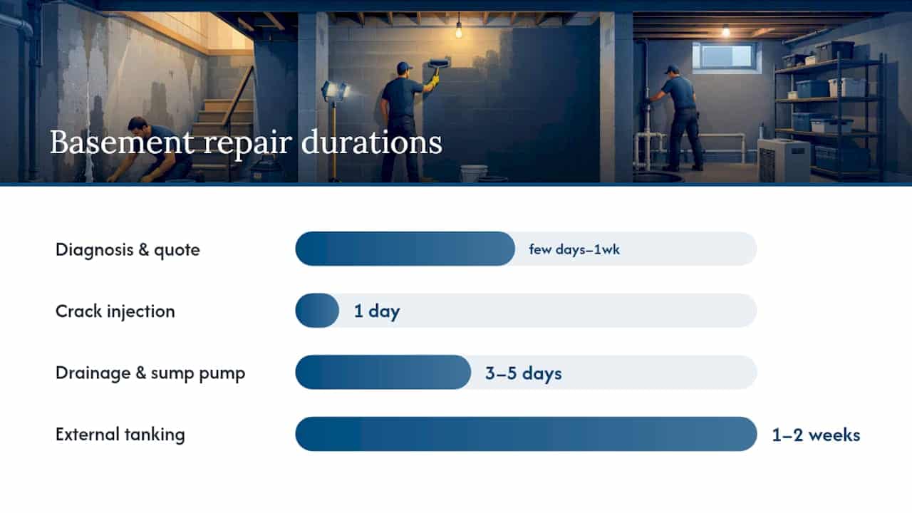 How long does basement leak repair actually take? — overview diagram