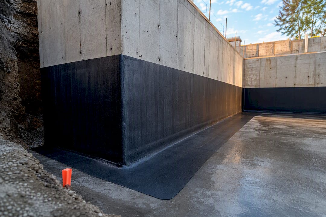 Continuous membrane around concrete basement