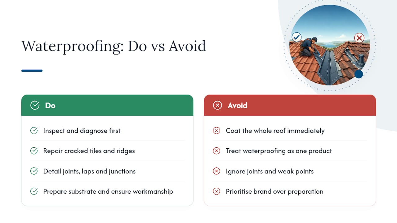 Our take: why most DIY roof waterproofing goes wrong — overview diagram