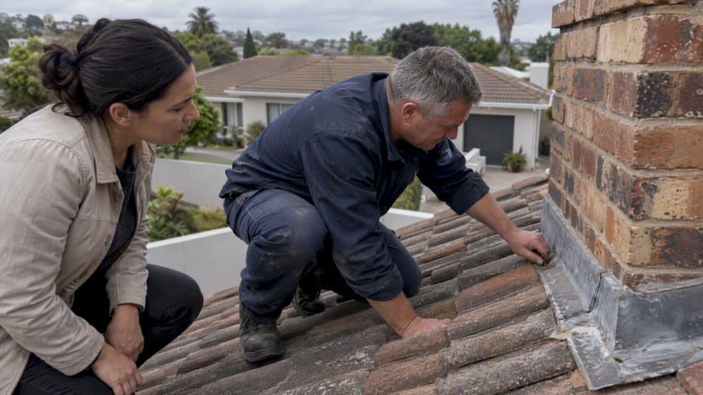 Investor observing a roof flashing inspection