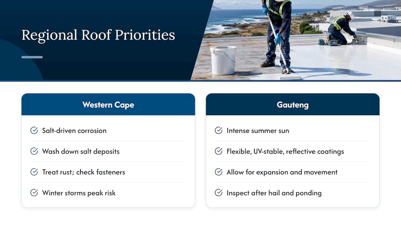 Coastal and inland roof coating priorities compared